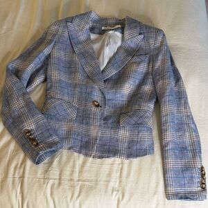 Veronica Beard Blue and Tan Plaid Cropped  Women's Blazer size 4 Dickey Jacket